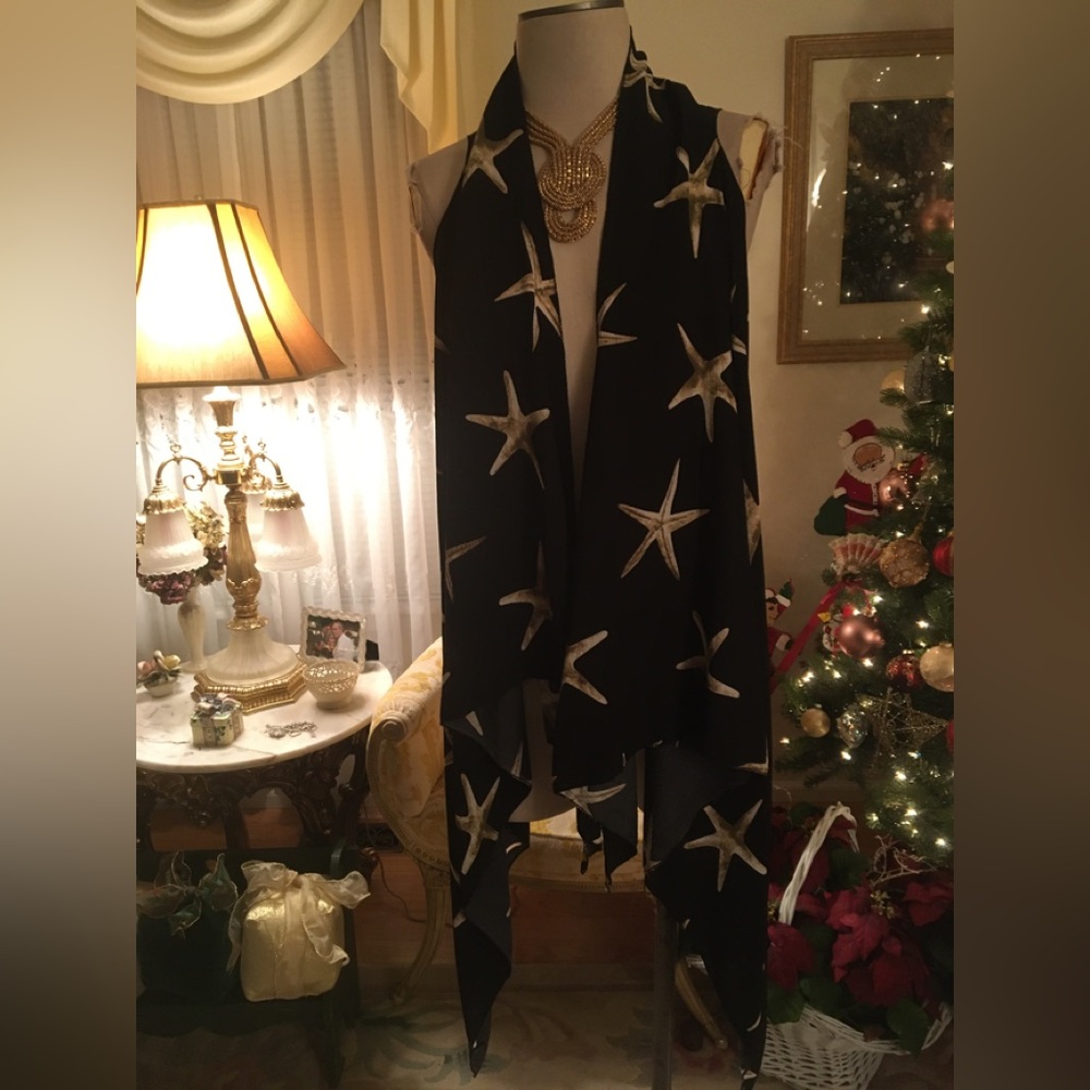 Janice sheer black chiffon/starfish wrap tunic cover up size One size fits all